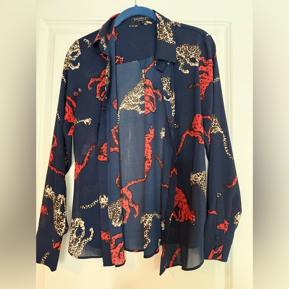Rachel Roy Collection Navy Leopard Print Blouse NWOT